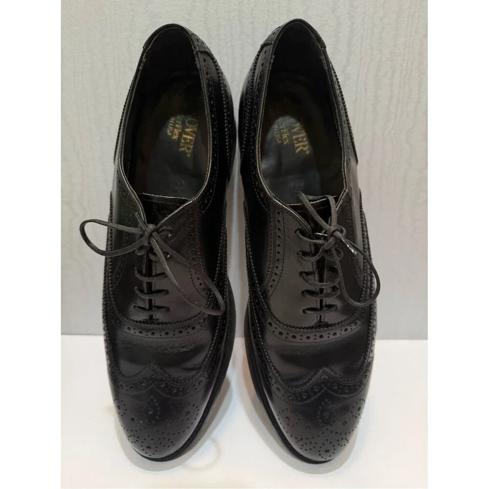 Vintage Hanover Master-Flex Black All Leather Wingtip Oxfords USA Sz 12 E/C